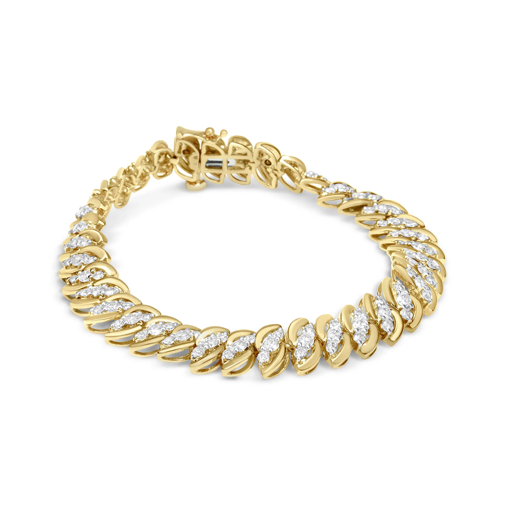 10 Karat Gelbgold 5,0 Cttw Diamant Doppelreihe S-Link kubanisches Armband (J-K Farbe, I2 - I3 Klarheit) - 7,25