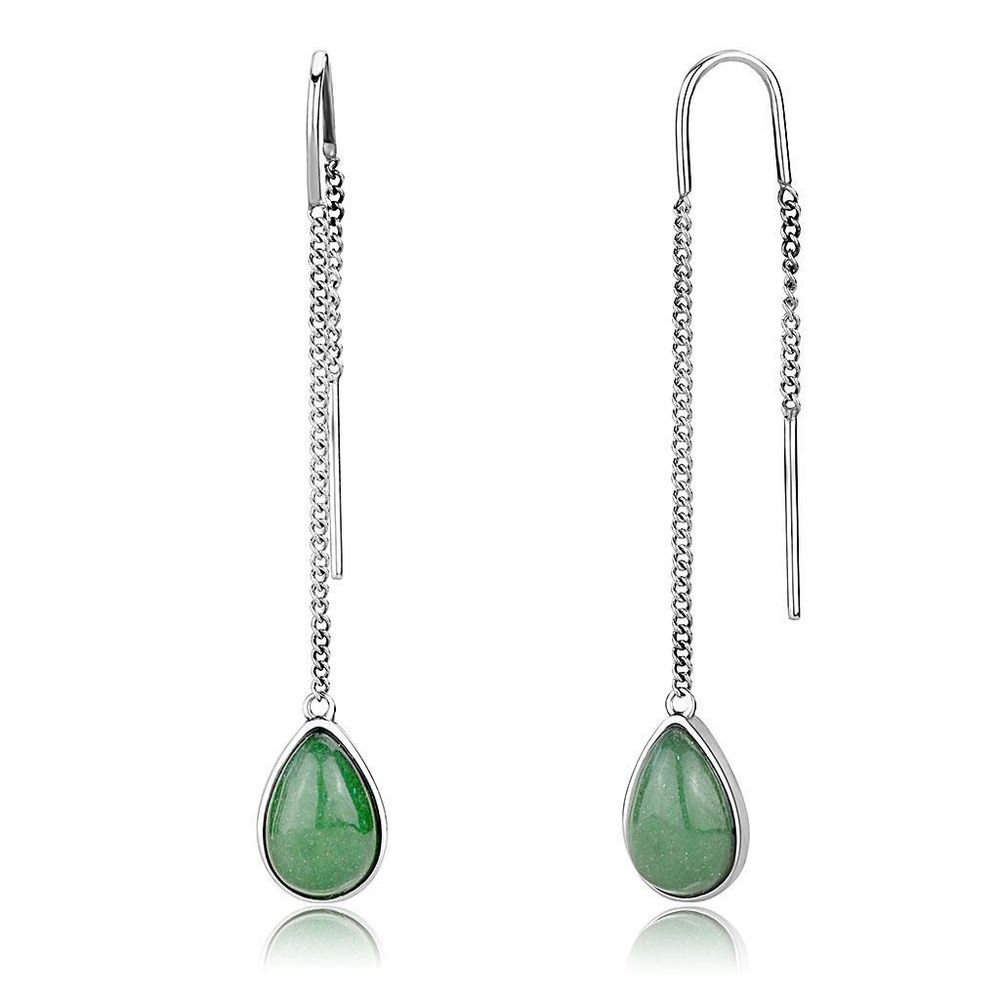 TK3099 - Hoch polierte (ohne Beschichtung) Edelstahl-Ohrringe mit Halb-Edel - Jade in Smaragd