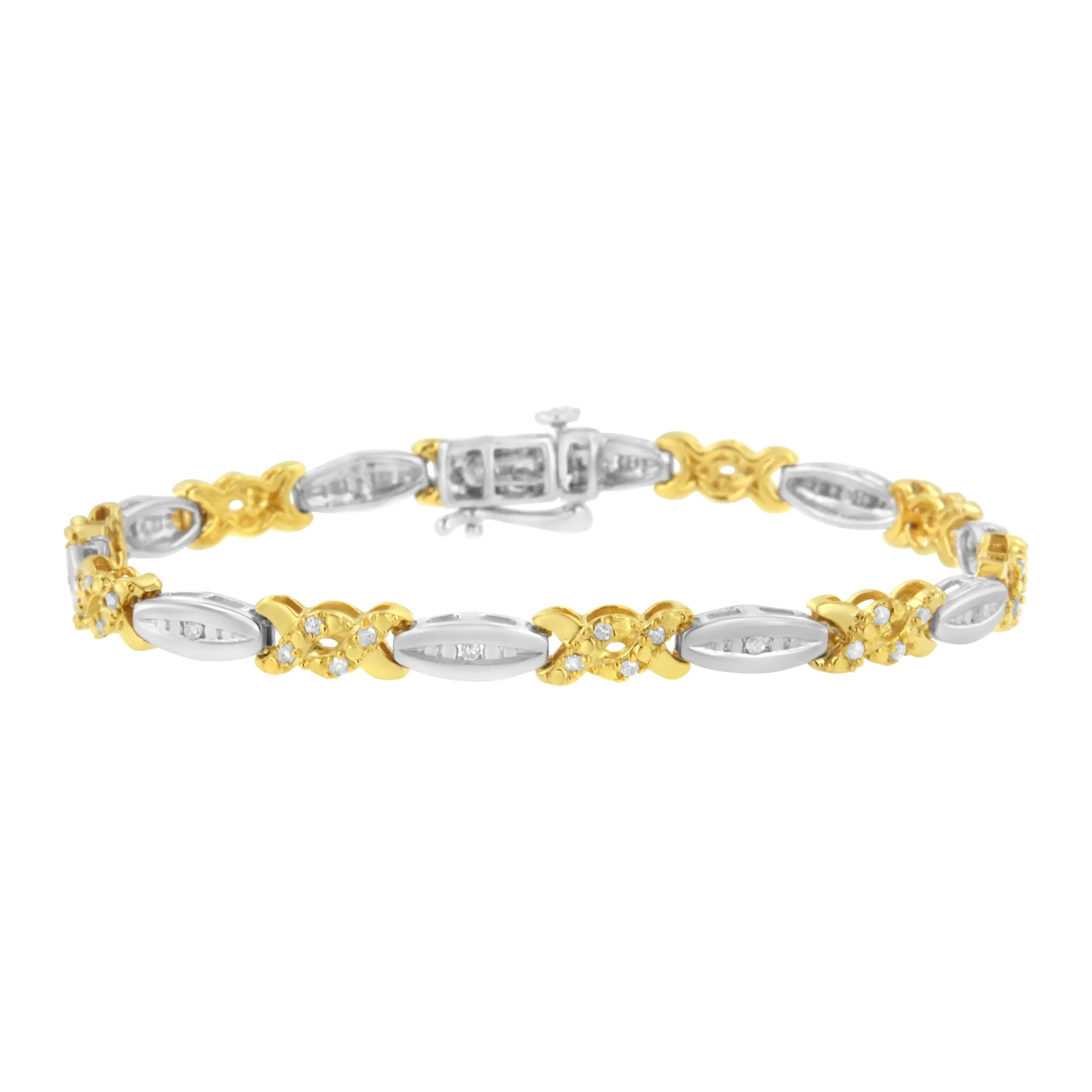 10K Gelbgold Plated .925 Sterling Silber 1 / 2 cttw Kanal Set Round-cut Diamond X Link Armband (I-J Farbe, I2 - I3 Klarheit) - Größe 7,25