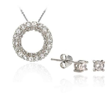 Sterling Silber CZ Eternity Anhänger & Stud Ohrring Set