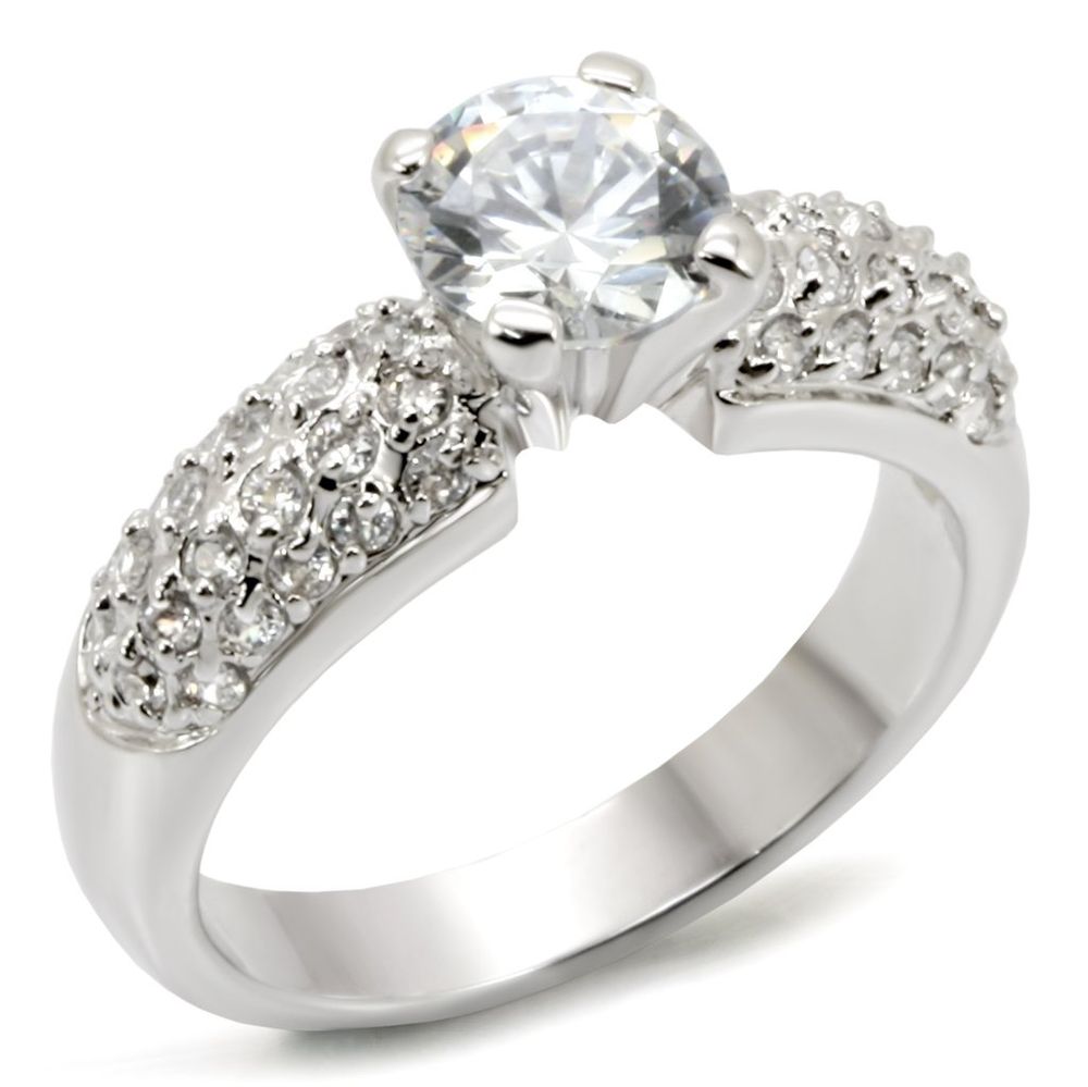 54908 - Rhodium-Messing - Ring mit AAA-Klasse CZ in Clear