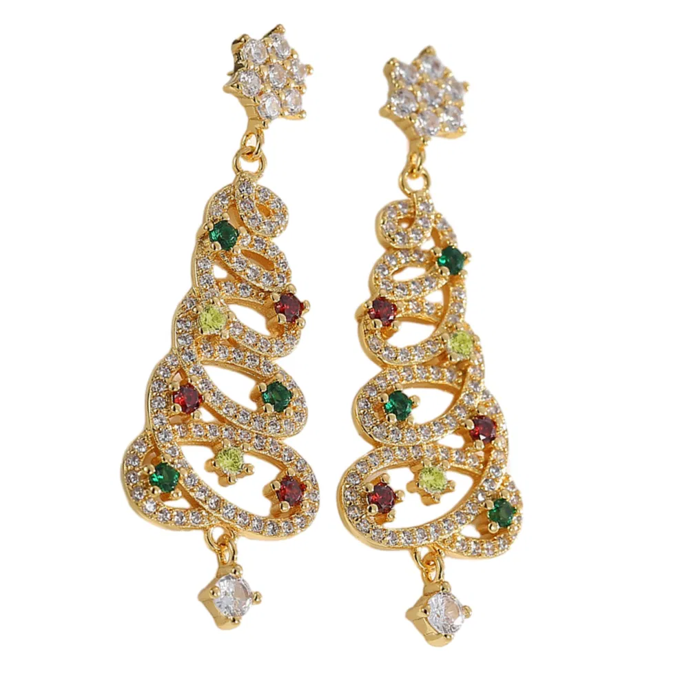 Weihnachts-Ohrringe für Frauen, Weihnachtsbaum Rhinestone Eingezogen Dangle Ohrringe