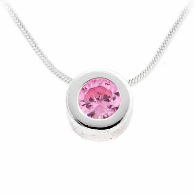 Sterling Silber Pink CZ Bezel-Set Round Slide Hang