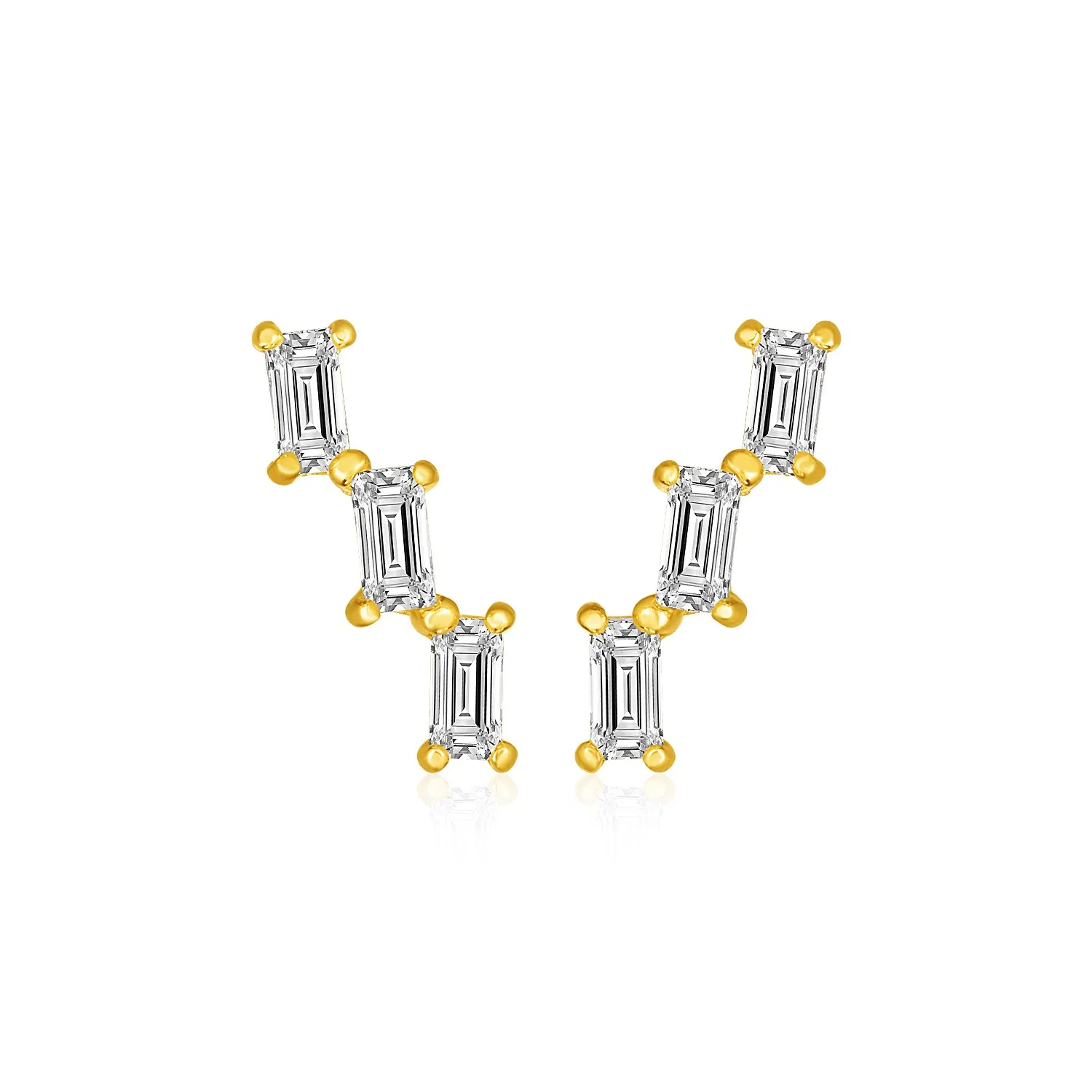 14 Karat Gelbgold Kletterer Post Ohrringe mit Baguette Cubic Zirkonias