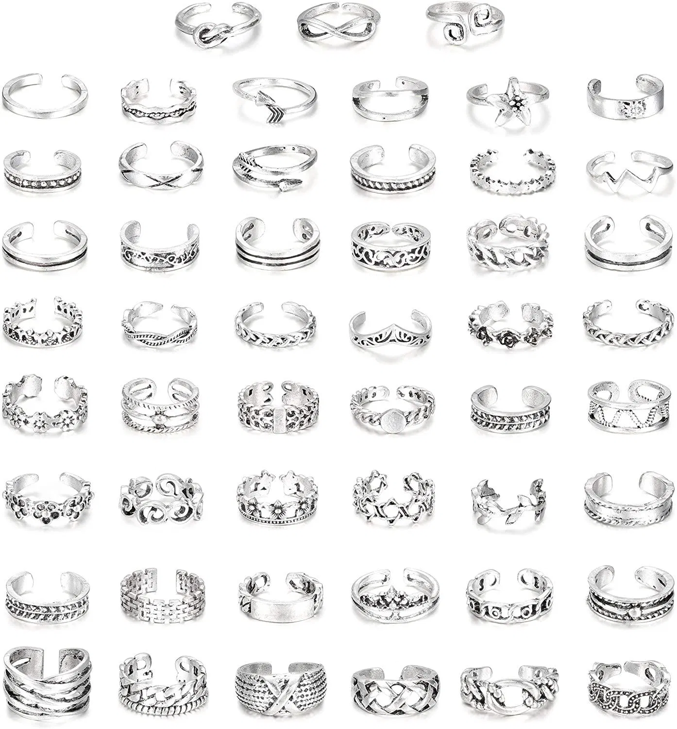 51 Pcs Open Toe Rings Set für Frauen Mädchen verstellbare Twist Blumenknoten einfacher Pfeil Knuckle Toe Finger Tail Ring Band Sandalen Retro Fuß Schmuck