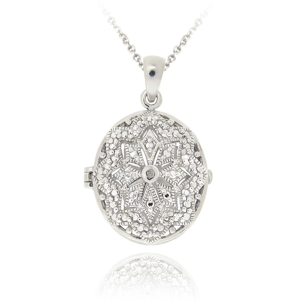 Sterling Silber Diamant Akzent Filigree Oval Locket Halskette