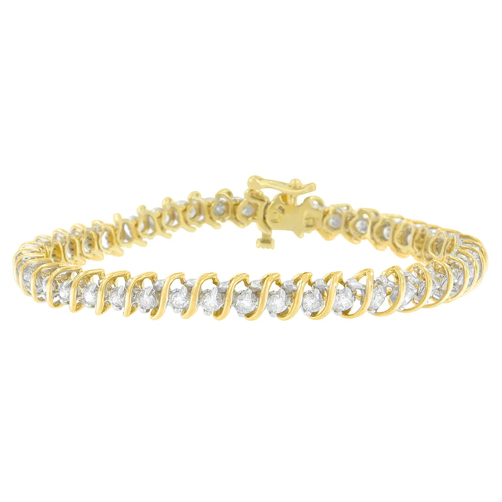18K Gelbgold Round Cut Diamant Tennis Armband (3.00 cttw, I-J Farbe, I1 - I2 Klarheit)
