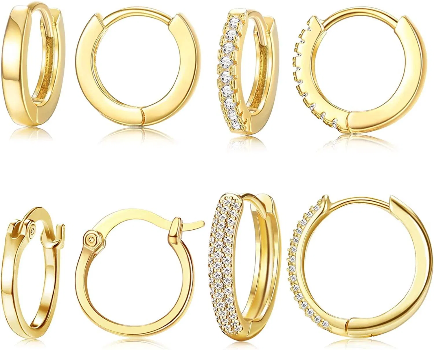 4Paare chirurgische kleine Schleife Ohrringe für Frauen Teen Mädchen Crystal CZ Tiny Cute Little Endless Hoop Ohrringe 8mm / 10mm / 15mm Hypoallergen