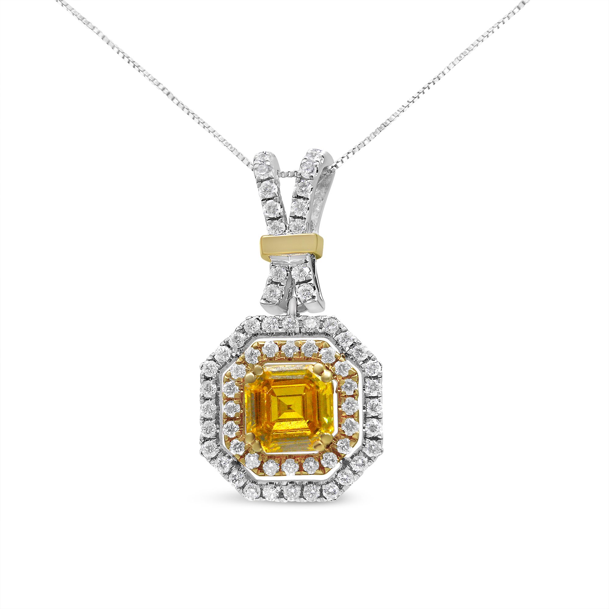 18 Karat Weiß - und Gelbgold 1,75 Cttw Lab gewachsen behandelt gelbe Asscher Center Diamant Halo 18