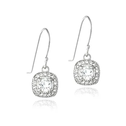 Sterling Silber 2,25ct Weiße Topaz Quadrat Dangle Ohrringe