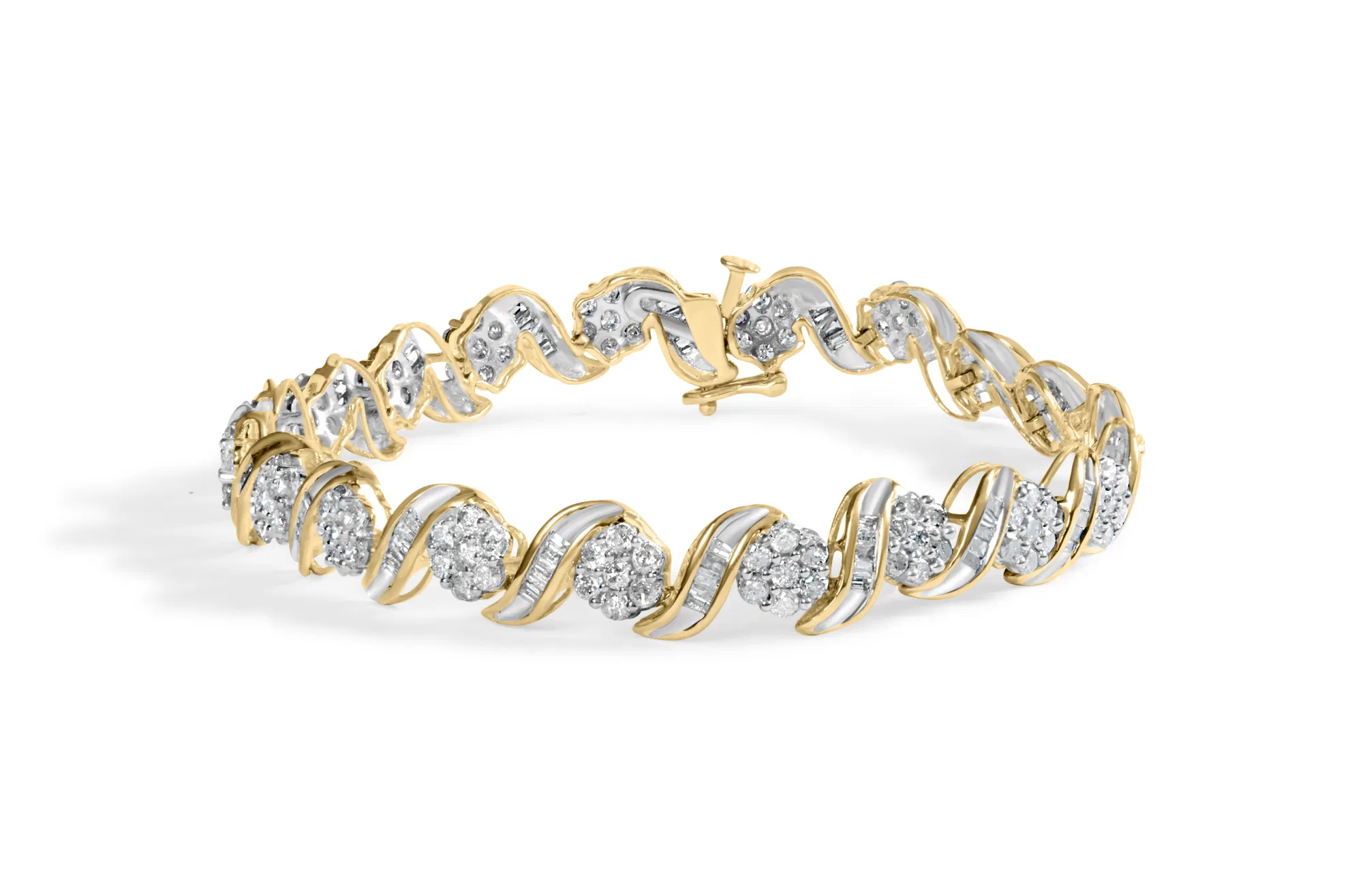 10 Karat Gelbgold 4,00 Cttw Diamant Floral Design Spiral Link 7,50