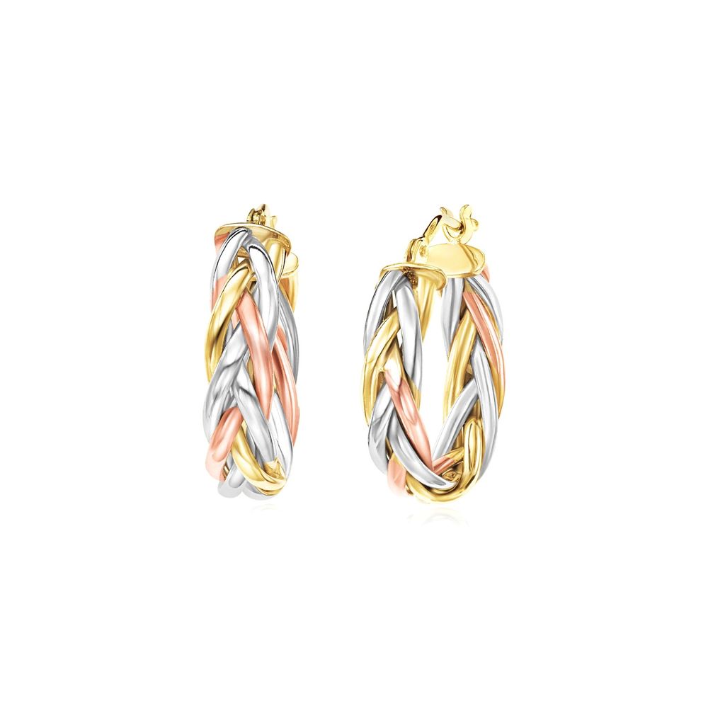 14 Karat Tri Color Gold Drei Töne Geflechted Hoop Ohrringe