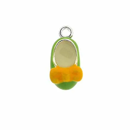 Sterling Silver Enamel Licht Grün und Gelb Bow Girl Babyschuhe