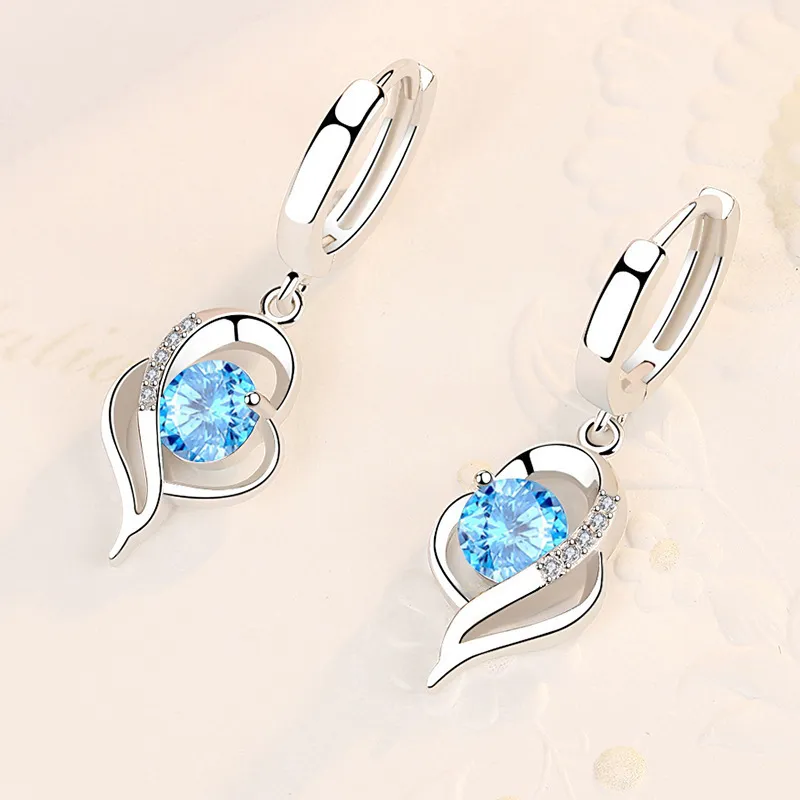 925 Sterling Silber neue Frau Mode Schmuck hochwertiger Blau-Pink - Weiß-Purple - Kristall-Zirkon - Hot-Verkauf - Ohrringe