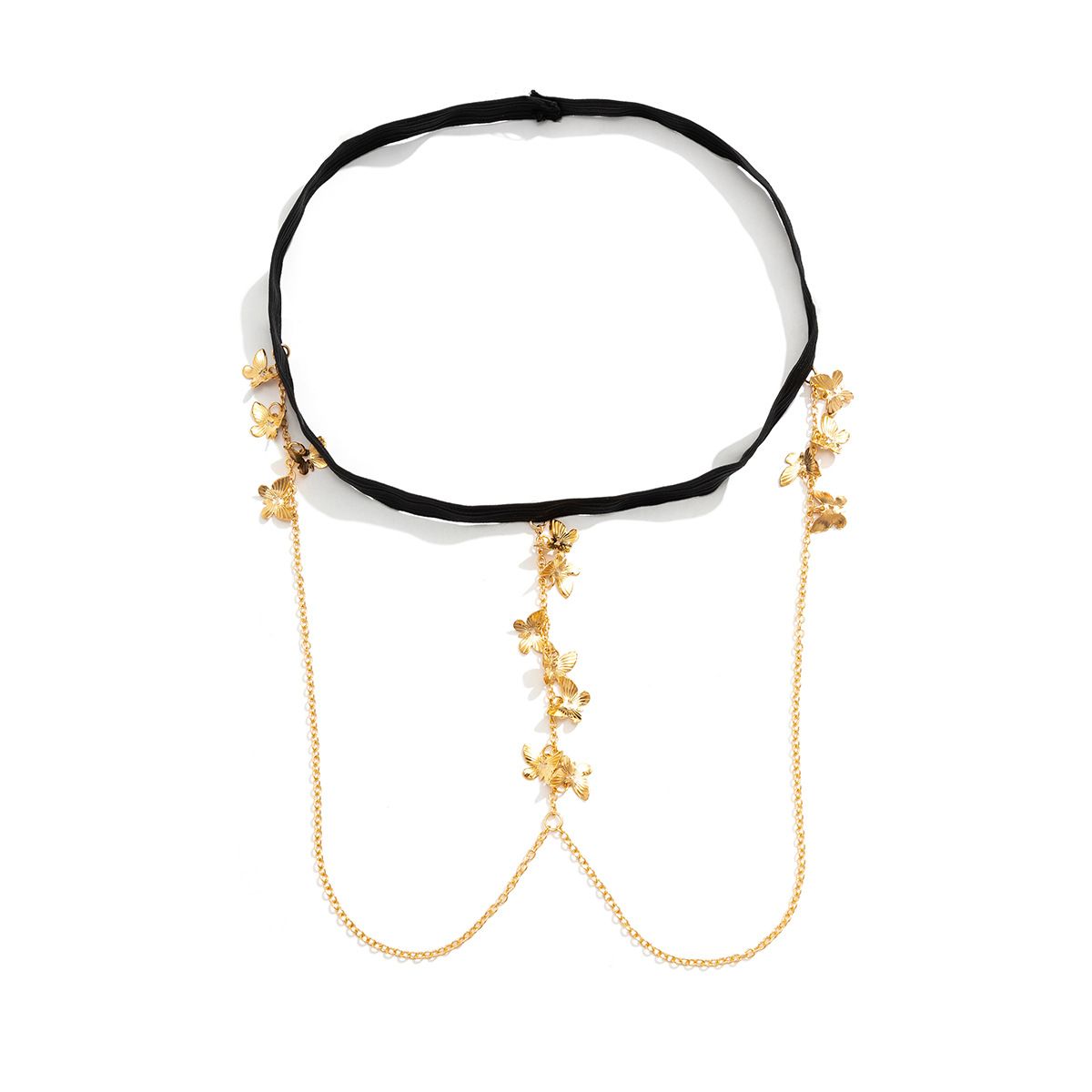 Simple Black Stretch Metal Butterfly Fringe Thigh Chain