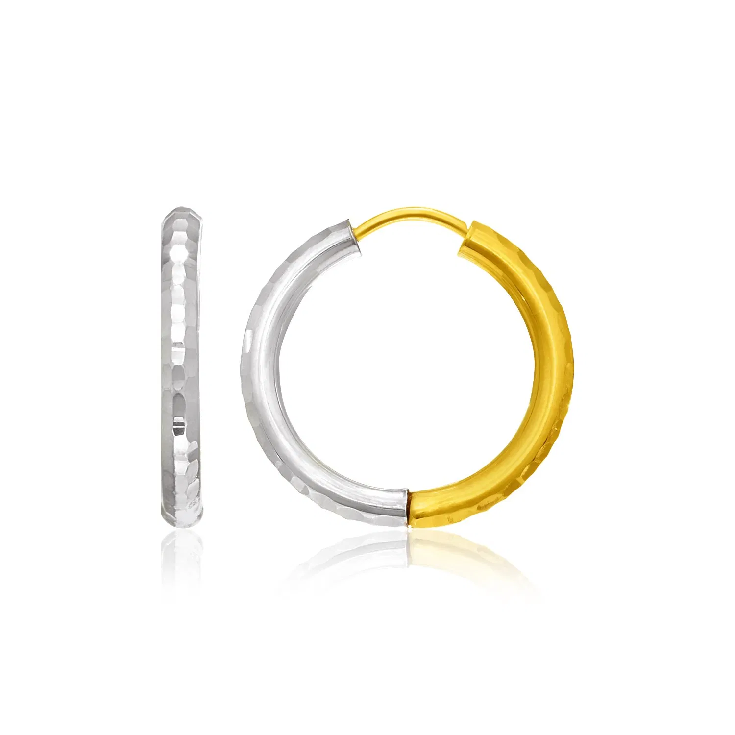 Hammered Hinge Tube Hoop Ohrringe in 14 Karat Zwei-Ton - Gold (2.5x15mm)