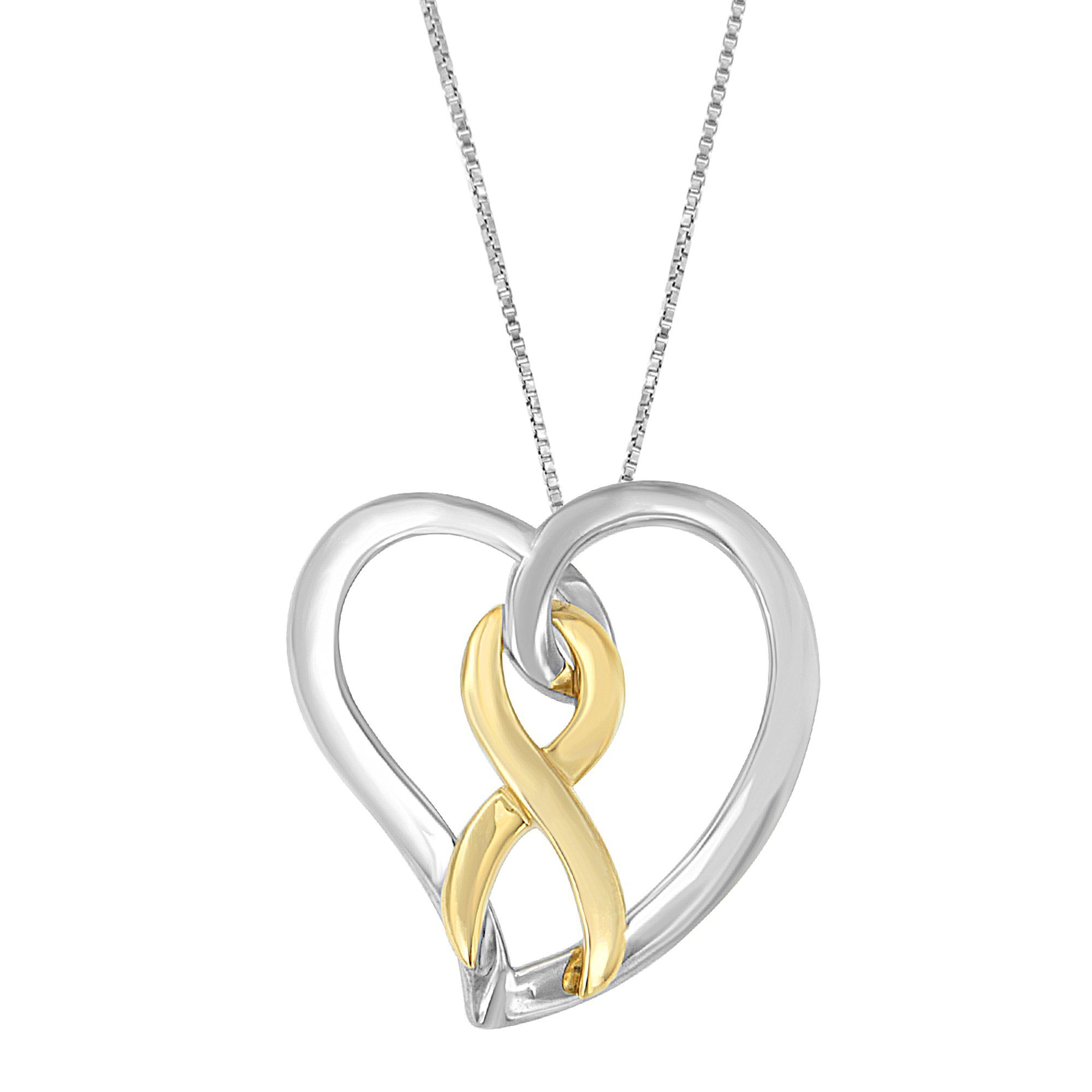 14 Karat Gold und Silber Herzen Bow Pendant Halskette