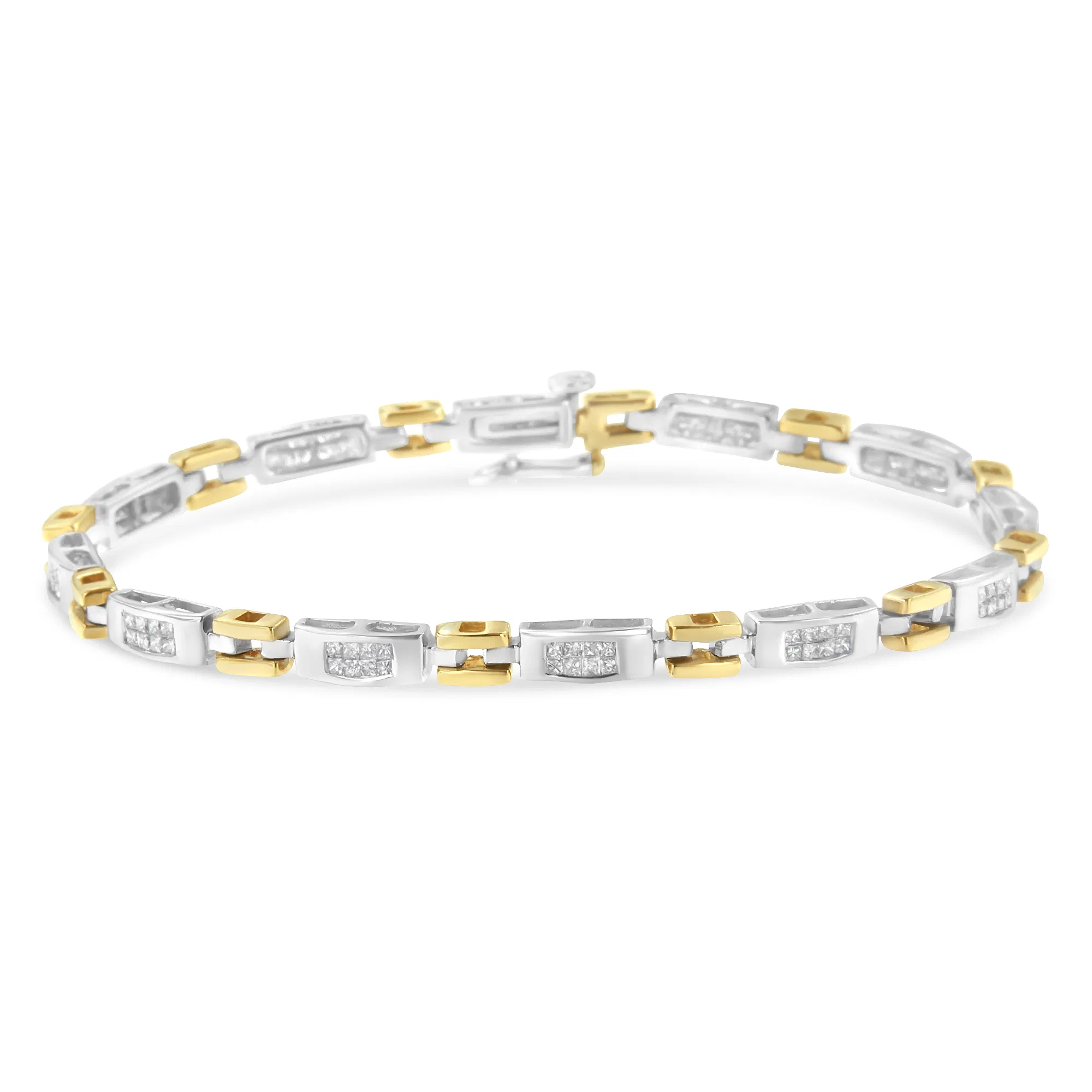 10 Karat Zwei-Ton Gold Princess Cut Diamond Geo Link Armband (1.00 cttw, H-I Farbe, SI1 - SI2 Klarheit)