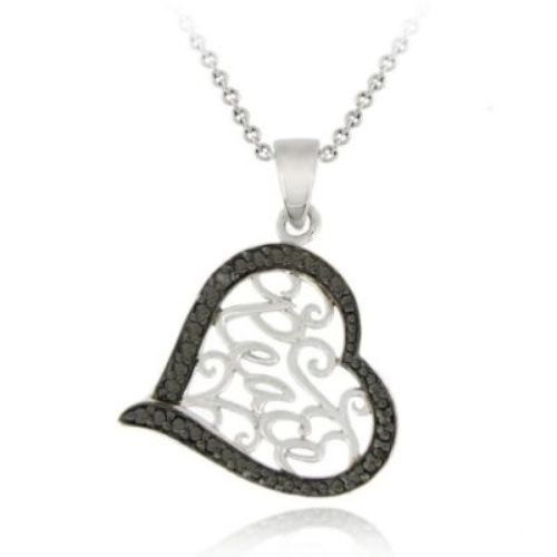 Sterling Silber Schwarz Diamant Akzent Herz
