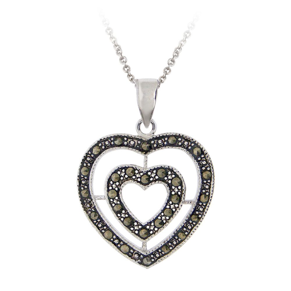 Sterling Silber Marcasite Doppel-Herz - Anhänger