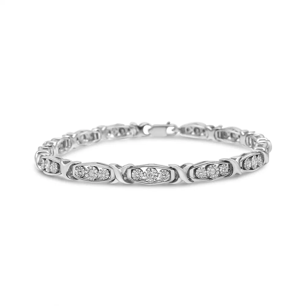.925 Sterling Silber 1 / 10 Cttw Diamant Miracle Set 3 Stein Link Armband (I-J Farbe, I2 - I3 Qualität) - 7,25