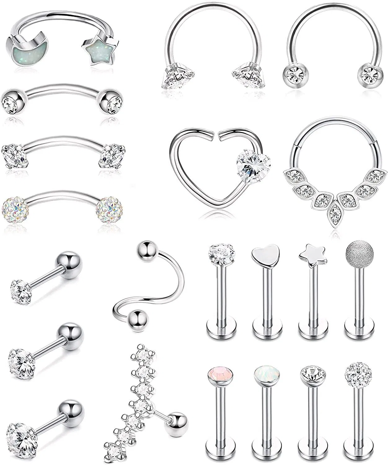 21 Stück 16G Knorpel Ohrringe Hoop Studs für Frauen Männer Edelstahl Forward Labret Helix Piercing Lippenring Rook Daith Conch Tragus Ohrring Set