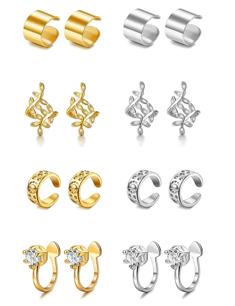 8Paare Knorpel Ohr Manschette für Frauen Mädchen Männer 316l Edelstahl Clip auf nicht durchbohrten Manschette Fake Ohrringe Helix Knorpel kleine Hoop Manschette Ohrringe Wraps Gold Silber
