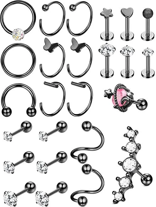 25pcs 16 - 20G Edelknorpel Ohrringe Studs Hoops für Frauen Männer CZ Star Herz Labret Helix Ohrringe Hoop Rook Daith Conch Tragus Ohrringe Knorpel Piercing Schmuck