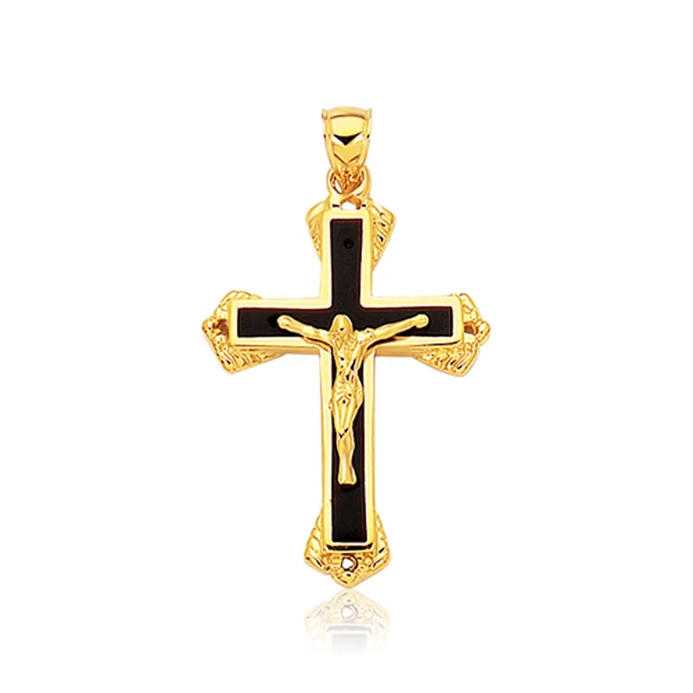 14 Karat Gelbgold Schwarz Onyx Kreuz Anhänger