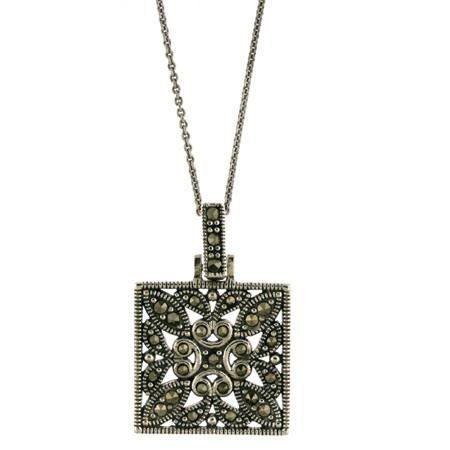 Sterling Silber Marcasit Quadrat Filigree Anhänger