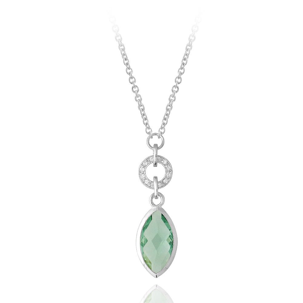 Sterling Silber 8ct Caribbean Mist & Clear CZ Hanging Circle & Marquise Halskette