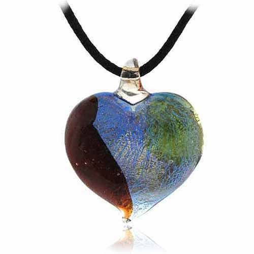 Murano Glas Silberfarbe Rot Licht Grün Dunkel Blau Glitzer Herz Seide Hänger Halskette