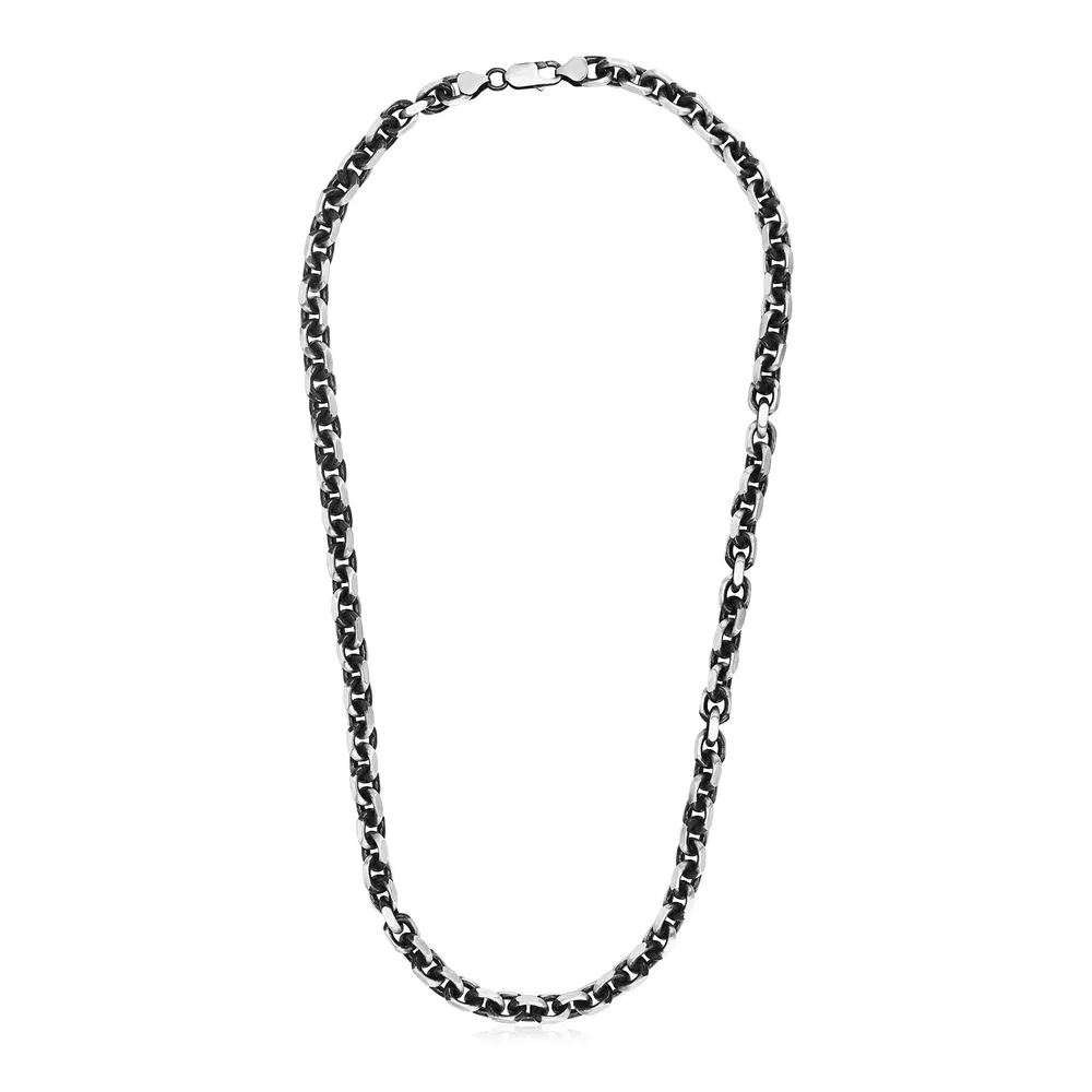 Sterling Silber Gunmetal Finish Oval Link Halskette
