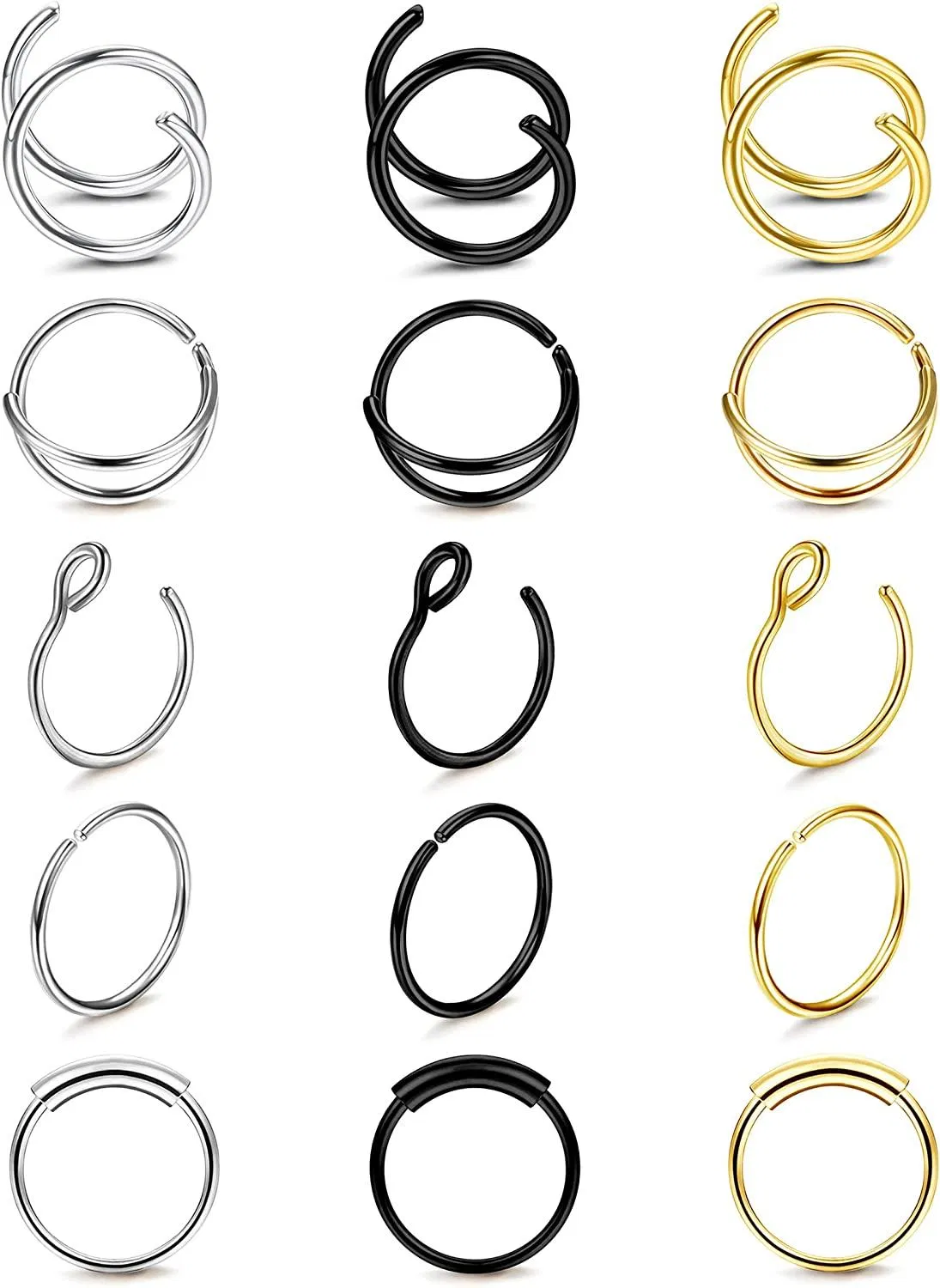 Nasenringe Schleifen für Frauen Chirurgische Doppel-Schleife Nasenring 20 Gauge Spiral Nasenring Gold Schwarze Nasen Piercing Schmuck