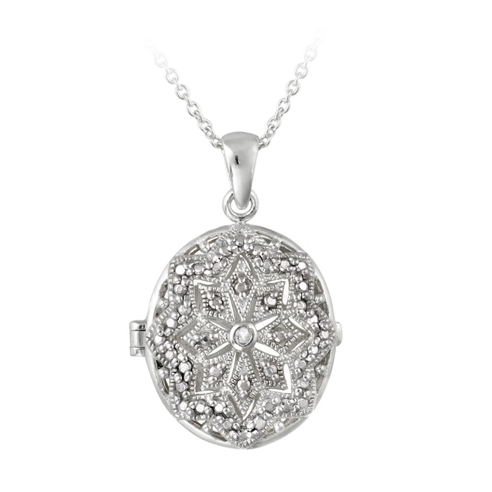 Diamant-Akzent Filigree Oval Locket Halskette