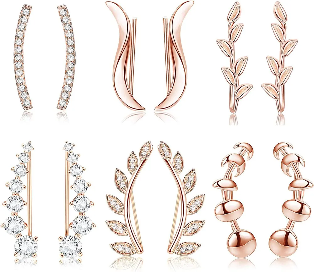 6Pairs Ohr Manschette Kletterer Hoop Ohrring CZ Pfeil Crawler Stud Ohrring Jacke für Frauen