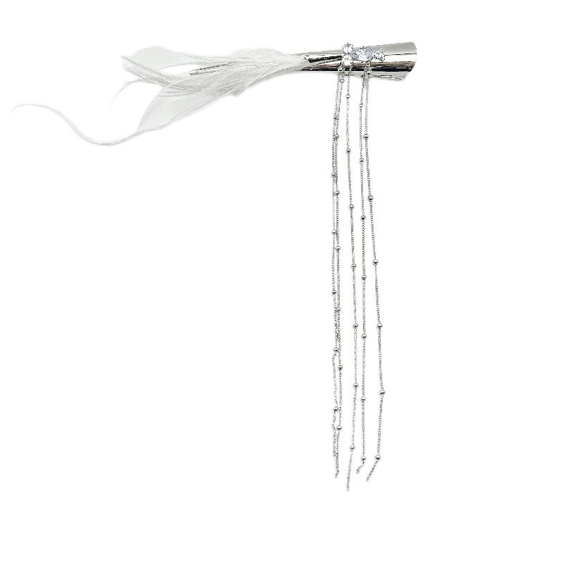 Weiße Feder Tassel Ente Mund Clip Kopfbedeckung Haarspin Weiblich