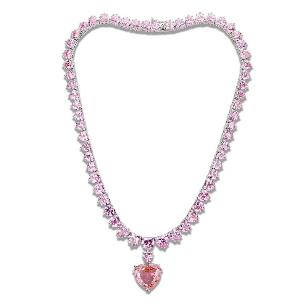 LO4705 - Rhodium-Messing - Halskette mit AAA-Klasse CZ in Rose