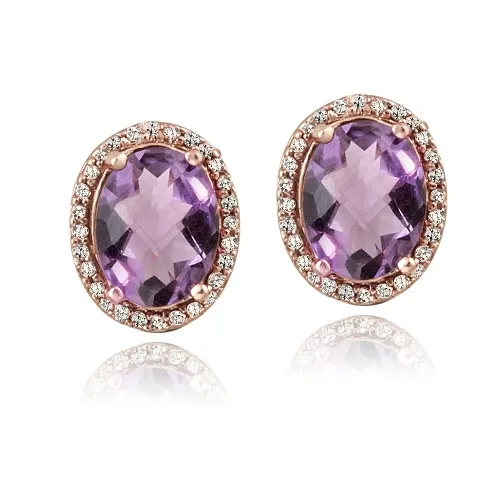 Rose Gold Ton über Silber 3,5ct Amethyst & White Topaz Oval Stud Earrings