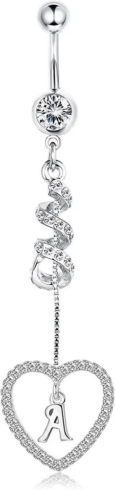 14G Bauchknopf Ringe Dangle mit Initialen für Frauen Mädchen Dangle Nabel Ringe 316L Chirurgische gebogene Nabel Barbell Dangle Bauch Piercing Schmuck