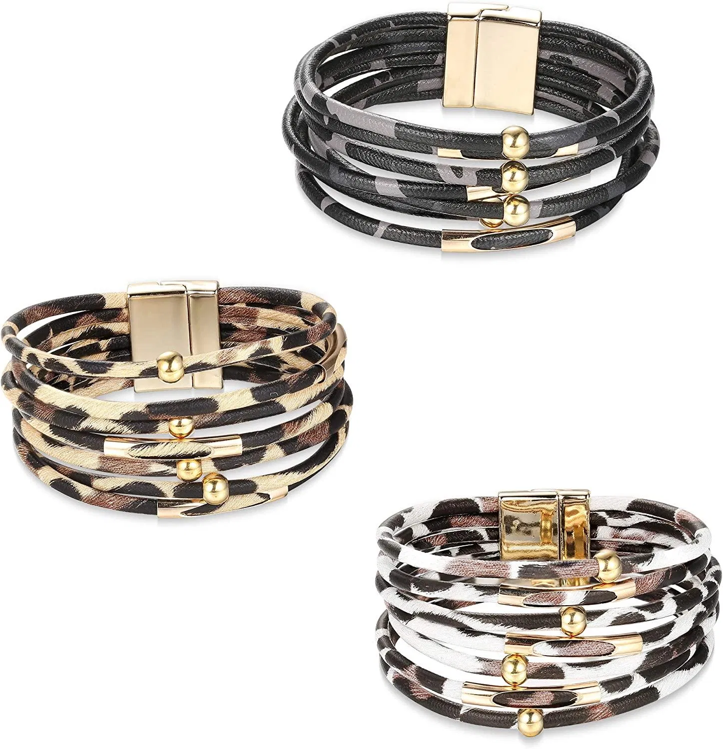 Leopard Leder Armband mit Magnet für Frauen Multilayer Cheetah Wrap Tube Armbänder Mode Accessoires