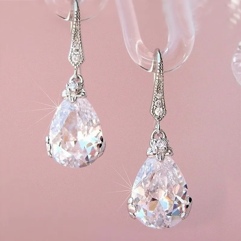 Wassertropfen Form Haken Ohrringe Elegant Kupfer Ohr Schmuck Dekor Für Frauen Hochzeit Verlobung Schmuck