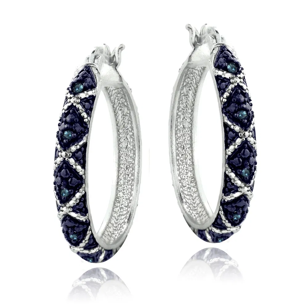 Sterling Silber 1 / 10ct Blue Diamond Criss-Cross Hoop Ohrringe