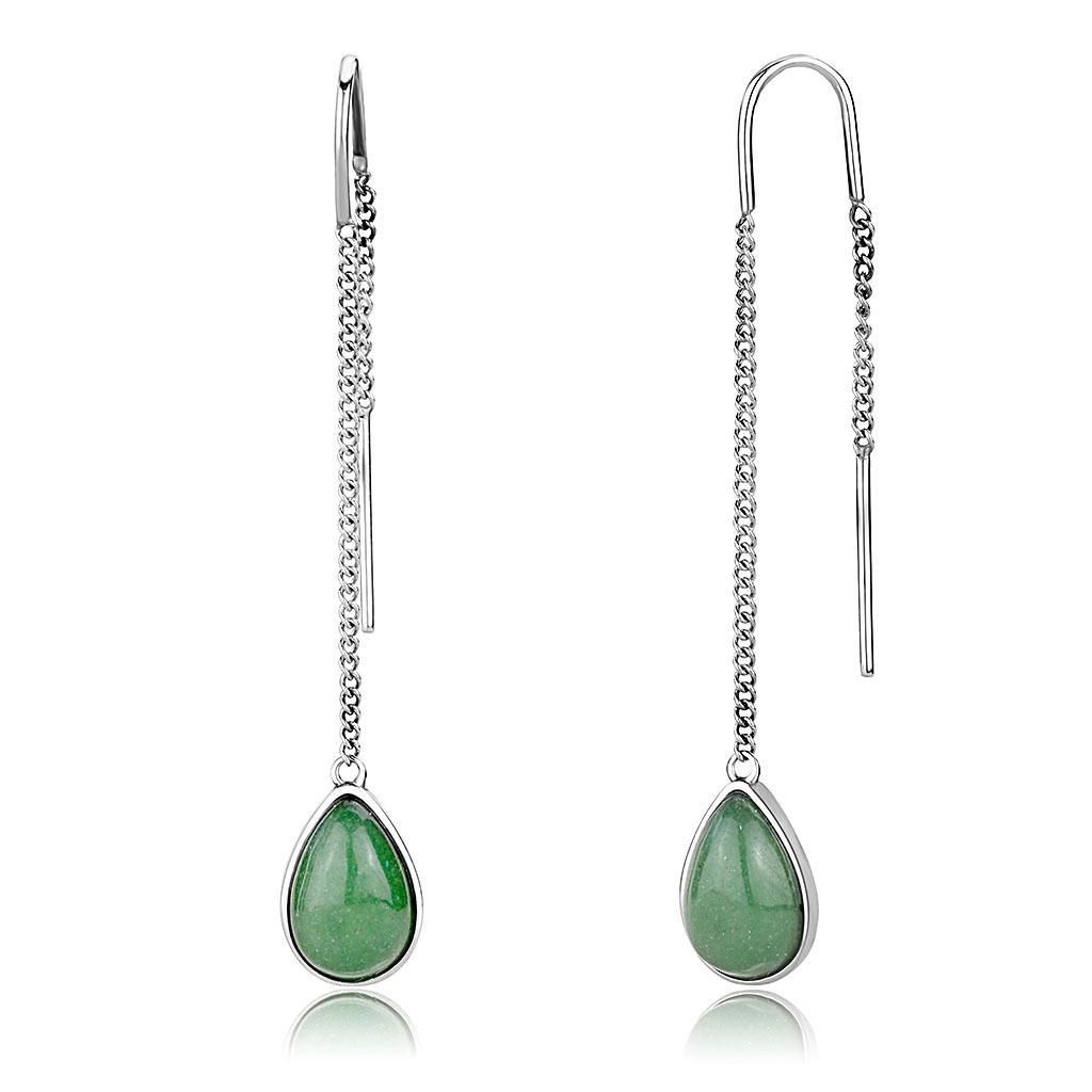 TK3099 - Hoch polierte (ohne Beschichtung) Edelstahl-Ohrringe mit Halb-Edel - Jade in Smaragd