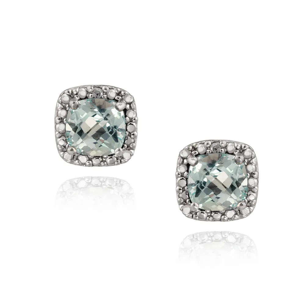 Sterling Silber 2,6 ct Kissen-geschnitten Blau Topaz Stud Ohrringe