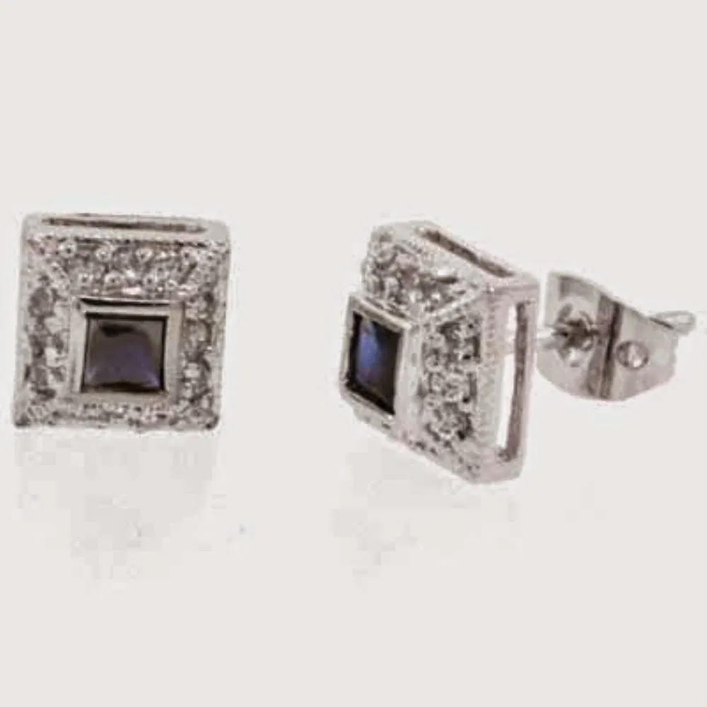 Sterling Silver Blue & White CZ Square Stud Ohrringe