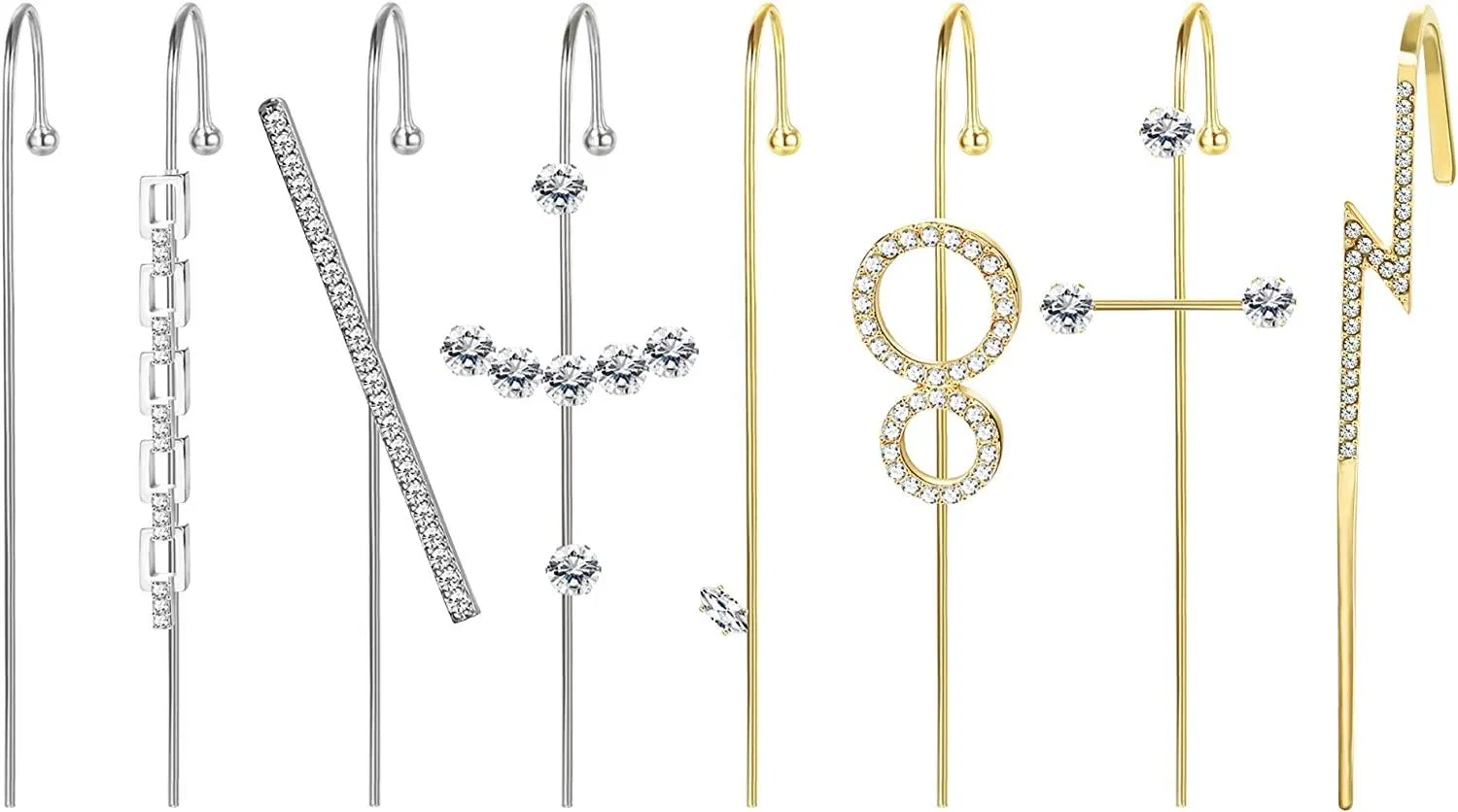 8 Stück Ohr Manschette Wrap Crawler Hook Ohrringe Ohr für Frauen Long Ohrring Rhinestone Ohrset