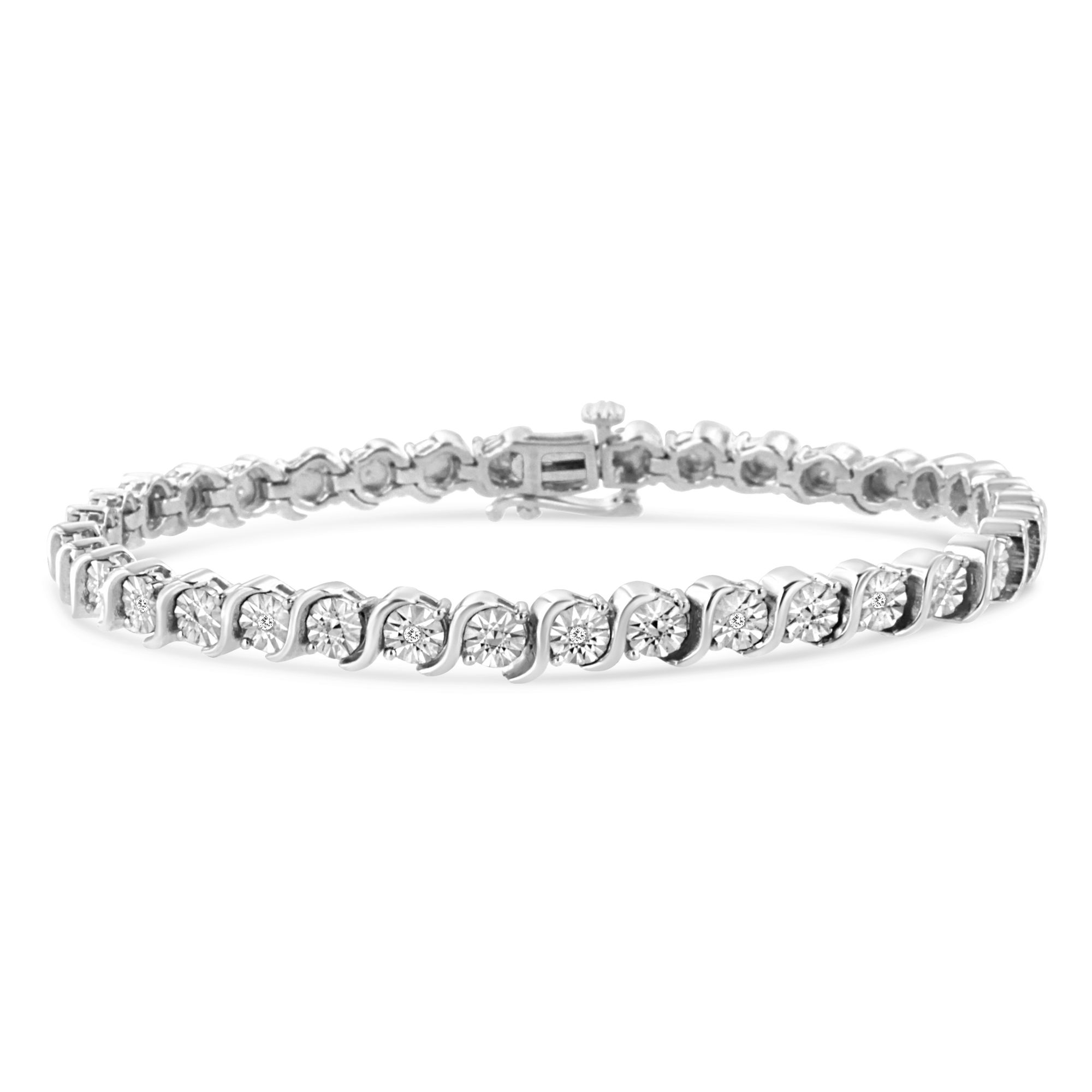 .925 Sterling Silber 1 / 10 Cttw Diamant Round Miracle Plate und
