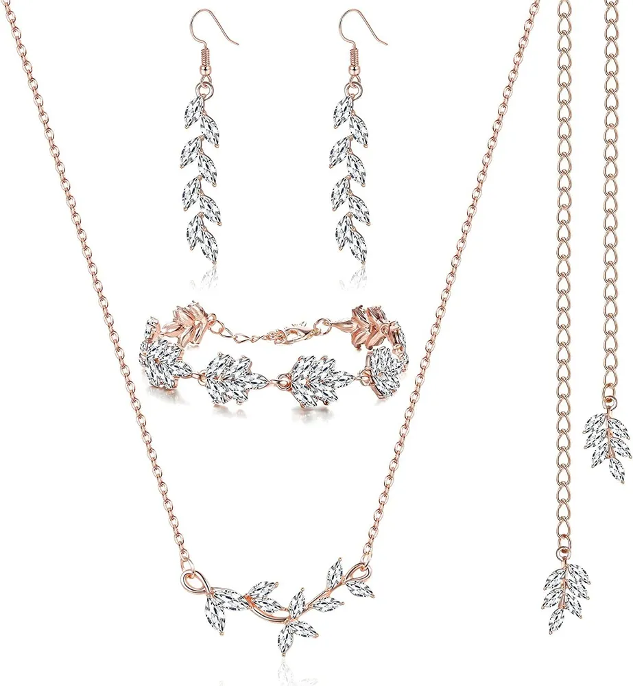Hochzeit Brautset für Frauen Kristall Rhinestone Hintergrund Halskette Dangle Ohrringe Armband Set Kostüm für Frauen Brautjungfer Geschenk