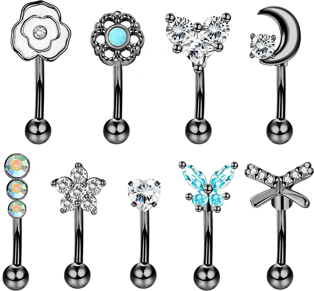 Piercing 16G chirurgische 6mm gebogene Barbell Schmetterling Mondherz Blume Augenbrauenringe Helix Tragus Snug Lippen Bauchknopf Piercing Daith Rook Ohrringe für Frauen Männer